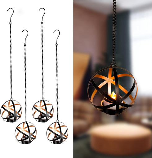 Solar Lanterns Outdoor Waterproof, 4 Pack Hanging Tea Lights with Candle Holder,