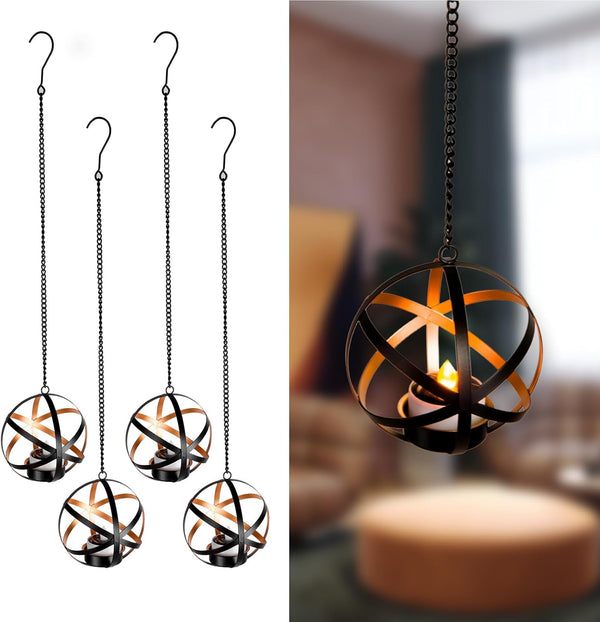 Solar Lanterns Outdoor Waterproof, 4 Pack Hanging Tea Lights with Candle Holder,