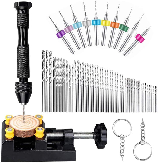 62 Pieces Pin Vises Hand Drill Bits Set, Micro Twist Manual Rotary Hobby Drill Tools for Jewelry Making, Craft, DIY