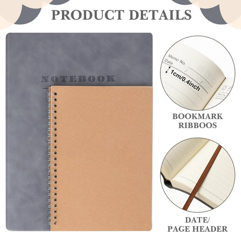 SATINIOR 5 Pack A4 Notebooks, Large Journal, 360 Pages, Leather Softcover, 8.5'' x 11'' (Gray)