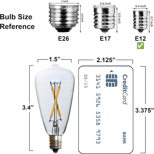 ST38 25watt ST120 Bulbs, 6pcs 2W 2700K E12 Bulbs Outdoor String Light for Chandelier, Wall Sconce Table Lamp Dining