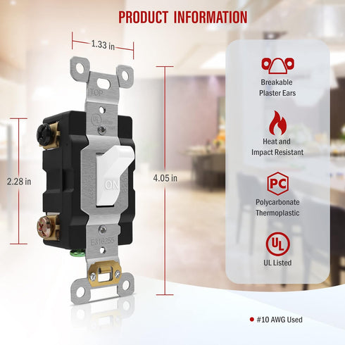 ENERLITES 30 Amp Double-Pole Toggle Light Switch, 30A 120/277V, Self-Grounding, Industrial Grade, UL Listed, 82300-W, White