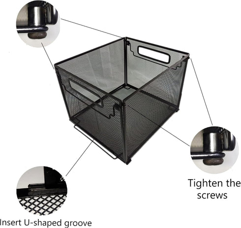 Letter-size Hanging File Folder Organizer, Metal Filing Crate, File Basket for Hanging Files, Black (Mesh Metal)