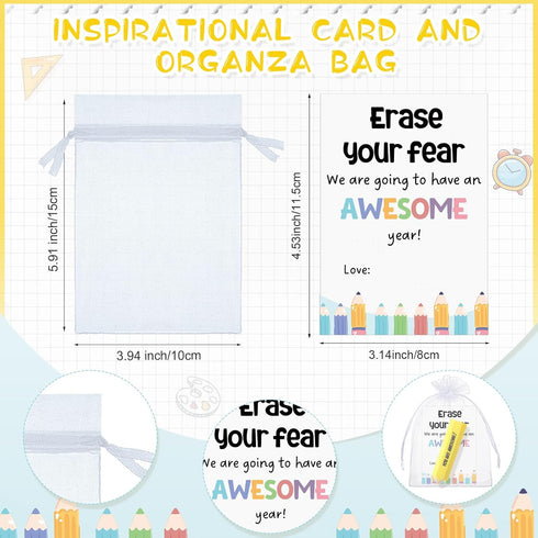Spakon 25 Sets First Day of School Gifts, Inspirational Erasers & Organza Bag for Students