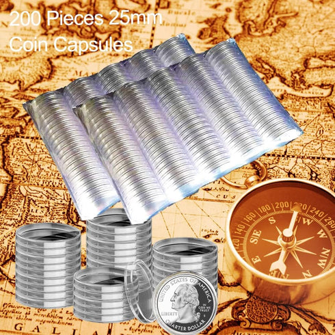 XYZsundy 25mm 24.26mm, (200) Coin Capsule Perfect fit for Board Game Token Holder,U.S. Quarters Coin Holder Capsules