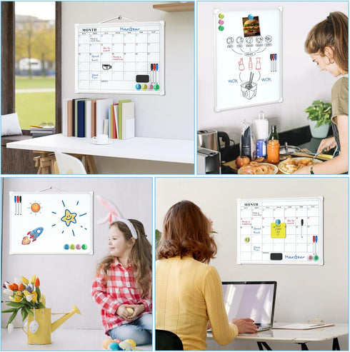MaxGear Monthly Calendar Dry Erase Board, 16"x12" Small Hanging Double-sided White Board for Planning, Memo
