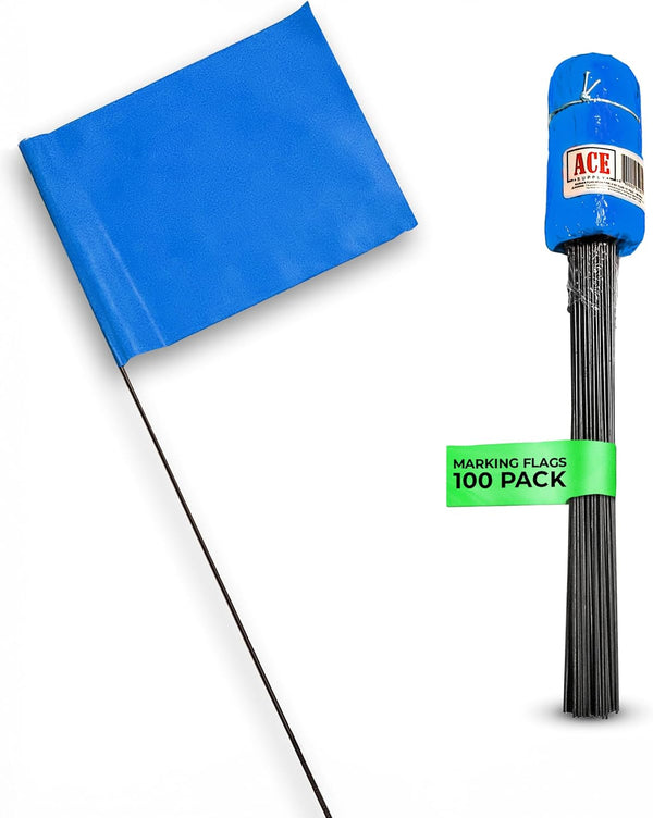 Blue Marking Flags 100 Pack 4x5-Inch Marker Flags with 15-Inch Wire for Lawn, Irrigation, Landscape, Survey Flags