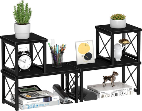 Honiter 2 Sets Desk Shelf, Desktop Organizer Shelf, Freestanding Small Bookshelf, 2 Tier Stackable Desktop Storage