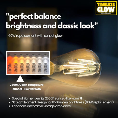 4 Pack Dimmable ST19/ST64 Bulb 9W 60W 650 2500K E26 CRI90 LED Edison Equivalent Lumens Soft Amber Base Amber Glass