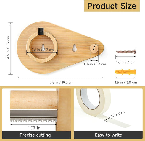 Wood Wall Mounted Masking Tape Dispenser 1 Inch Kitchen Tape Painters Tape Dispenser Freezer Tape Masking Tape Holder Tape Dispenser for Home Organize Offices Restaurant 7.56x4.6x1.7 Inches (No Pen) by DLUGOPIS
