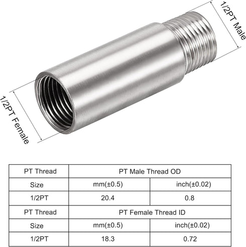 uxcell Shower Head Extension Arm, Stainless Steel 1/2PT Male to 1/2PT Female Thread 70mm Length Cast Pipe Fitting