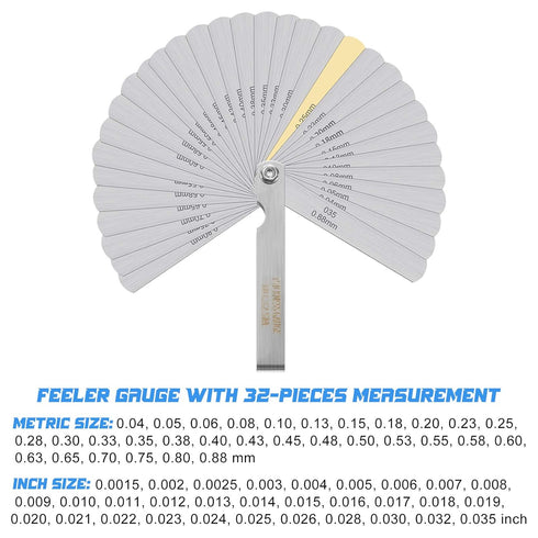 Weewooday 3 Pieces Stainless Steel Feeler Gauge, Dual Marked Metric Offset Valve Thickness Gauge, 32/26/16-Pieces