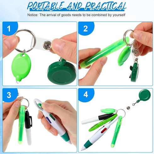 Glenmal 72 Pcs Badge Reel Pen Mini Highlighter Nurse Pens Set with Mini Scissors, LED Keychain Clip