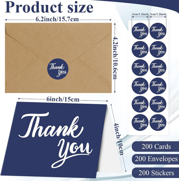600 4x6 Inch PCS Thank You Cards with Envelopes Matching Stickers Thank You Notes Bulk Minimalistic Design for Business
