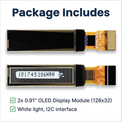 Ransanx 2PCS 0.91 Inch I2C 128x32 CH1115 ESP32 OLED Display Module White FPC Screen Driver Ultra-Compact DIY Ar duino