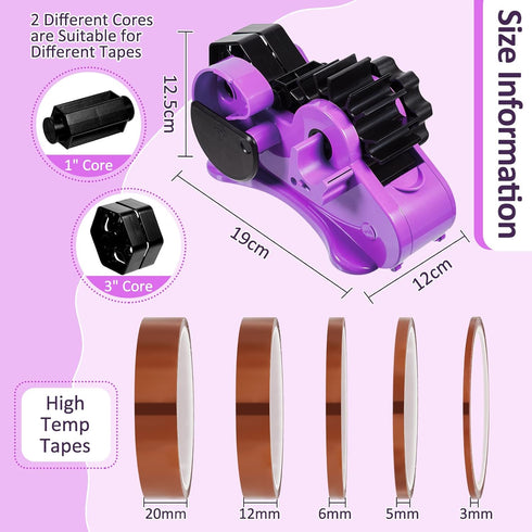 Multiple Roll Cut Heat Tape Dispenser with 5 Pieces High Temp Tape, Heat Resistant Sublimation Desk Tape for Industrial