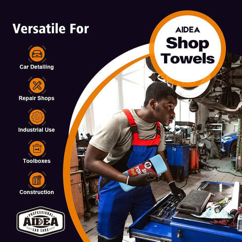 AIDEA Shop Towels, 55 Sheets Blue Microfiber Cleaning Cloth, Washable for Automotive, Kitchen