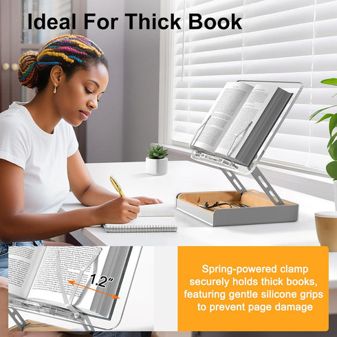 HUMANCOZY Counter, Book Stand with Storage, Book Holder for Reading Hands Free, Wooden Cookbook Stand for Kitchen