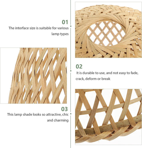 21cm Cabilock Bamboo Woven Lamp Shade, Handmade Weave Lampshade Natural Wicker Chandelier Lamp Cover Boho Lamp Shades