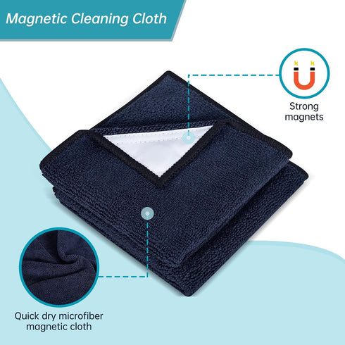 Magnetic Microfiber Cleaning Cloth, 10" x 10", Dark Blue, 2-Pack Dry Erase Towel for Whiteboard, Chalkboard, Kitchen
