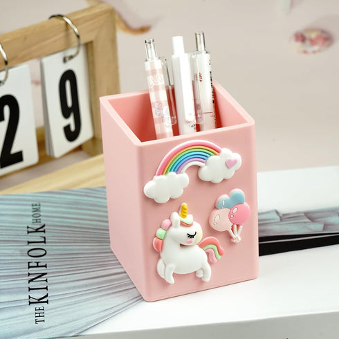 Wonhibo Cute Pink Silicone Desk Pen Holder for Girls, Aesthetic Pencil Cup Organizer for Office Desktop