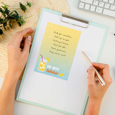 Summer Vibes Sticky Note Set, 4" x 6" Repositionable Pads with Five Modern Beach Theme Designs