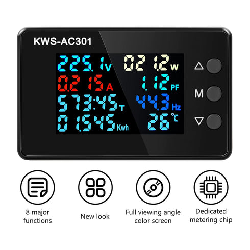 AC Voltmeter Ammeter - AC 50-300V 0-100A Digital Multimeter with Closed Current Transformer, 8 In 1