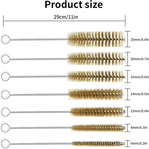7pcs Brass Wire Tube Brushes Bottle Brush Set,11Inch Long Wire Brushes for Cleaning,Wire Pipe Cleaner Bore Brush Cleaning for Tubes,Bottle,Keyboards,Glass by IASINN