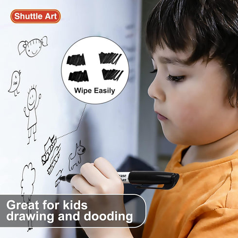 Shuttle Art 32 Pack Dry Erase Markers, Fine Tip Black Whiteboard Markers for Kids, Perfect for Writing
