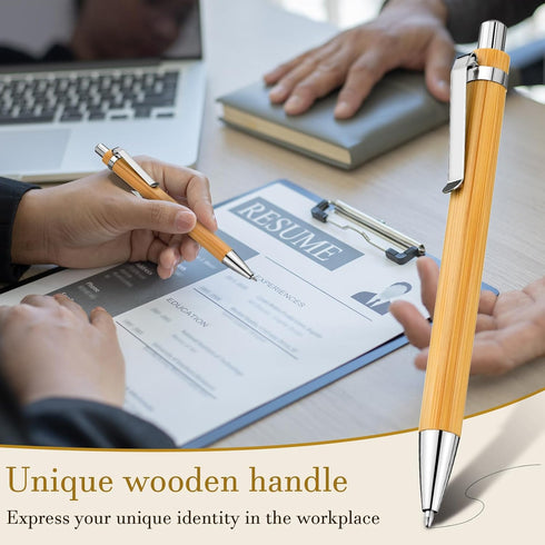 Bamboo Retractable Ballpoint Pen, Black Ink 1 mm Sustainable Writing Pen for Office and School Supplies (60 Pcs)