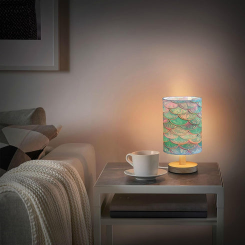 ALAZA Iridescent Mermaid Scales Table Lamp for Bedroom USB Port Bedside Lamp Small Nightstand Desk Lamp for Girls Boys