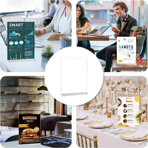 WAEFNO 10 Pack 8.5 11, Acrylic Sign Stand X Vertical T-Shape Clear Plastic Display, Double-Sided Clear Table Top Sign