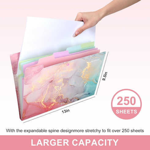 Ddaowanx Expanding File Folder, A4 Size Accordion Plastic Organizer, 5 Pocket Folders for School Office, Purple Marble