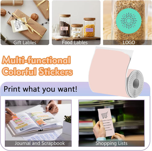 9 (3 6 57 25 mm, Rolls Mini Thermal Sticker Paper for Mini Inkless Printer Rolls of White & Rolls of Multicolored)