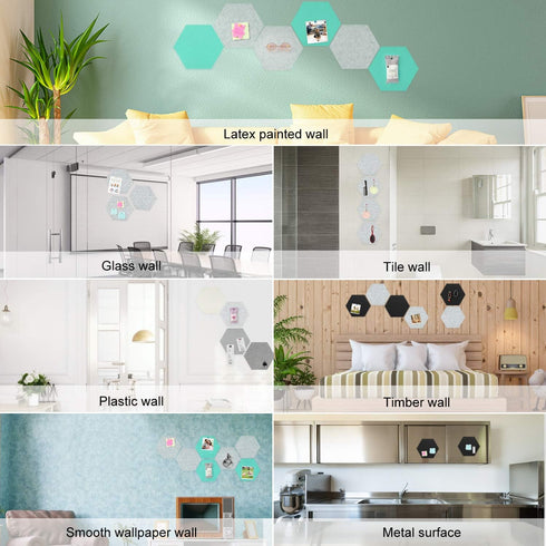 Tikea Hexagon Felt Bulletin Board, 6 Pcs Large Self Adhesive Pin Boards for Wall Decor