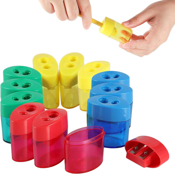 KIDMEN 2 Holes Pencil Sharpener for Kids, Handheld Pencil Sharpener - Pack of 12