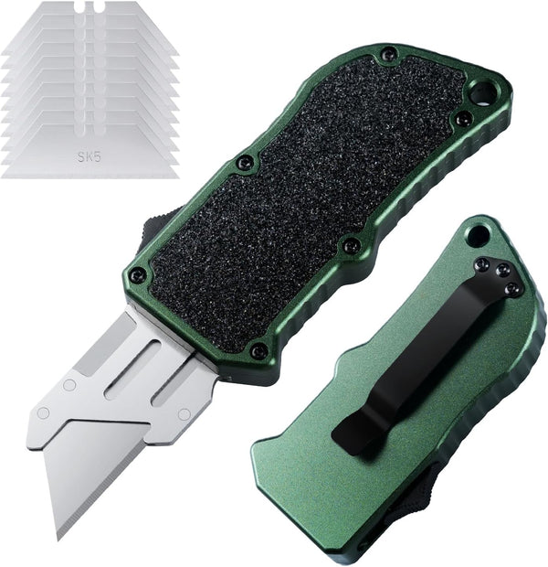 XXV Otf Aluminum Alloy Utility Knife, Retractable Box Cutter,Cute Heavy Duty Pocket Knife,