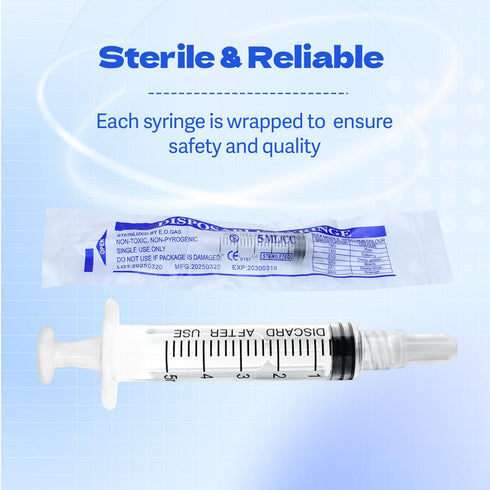 GVTCO 5ml 5cc Wrapped(50 Pack) Syringes Without Needles, Luer Lock Syringe - Disposable Individually