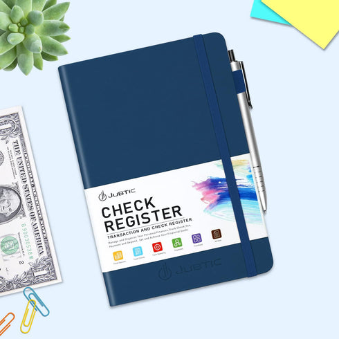 JUBTIC A5 Check Registers for Personal Checkbook, Ledger Transaction Log Book for Small Business, Blue