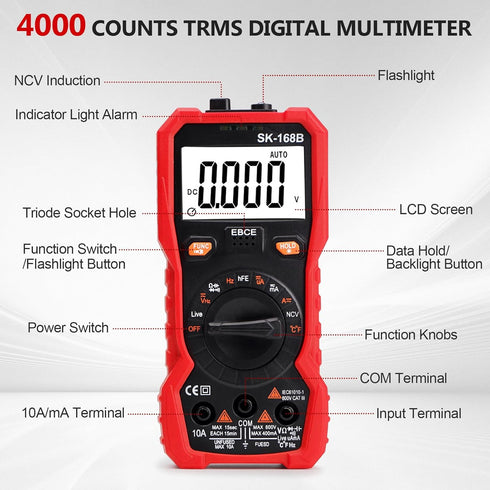 Digital Multimeter Tester, TRMS 4000 Counts Volt Meter Auto-Ranging Fast Tester, Measures Voltage Current Resistance Diodes Continuity Capacitance Frequency Live Wire Temperature with NCV by Beaquicy