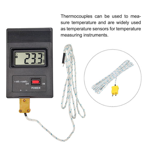 MECCANIXITY 3pcs K Type Thermocouple Mini Connector Probes, Fiberglass 16ft -50 to 400°C