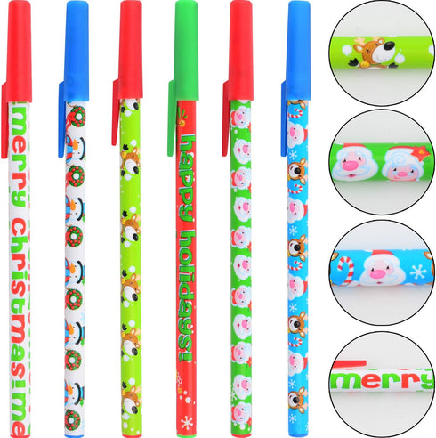 Sunshane 24 Pieces Christmas Stick Pens Set, Holiday Ballpoint Pens for Christmas Home Decor Party Gift