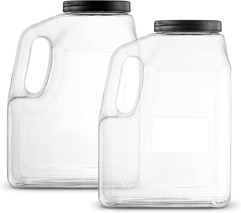 Stock Your Home 128 Ounce Wide Mouth Gallon Jugs (2 Pack) - Clear Plastic Oblong Containers with Handle for Home,