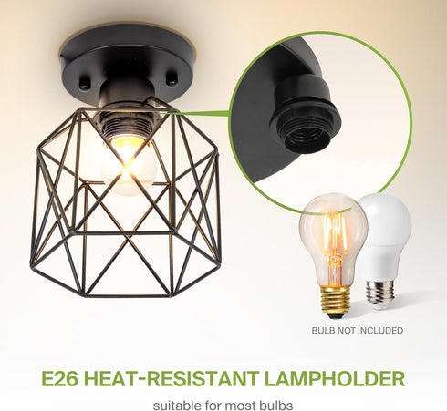 5.7" E26 120V 2 Pack ASD Black Semi Flush Mount Ceiling Light Fixture - ETL Modern Light Fixtures Ceiling Mount, Semi