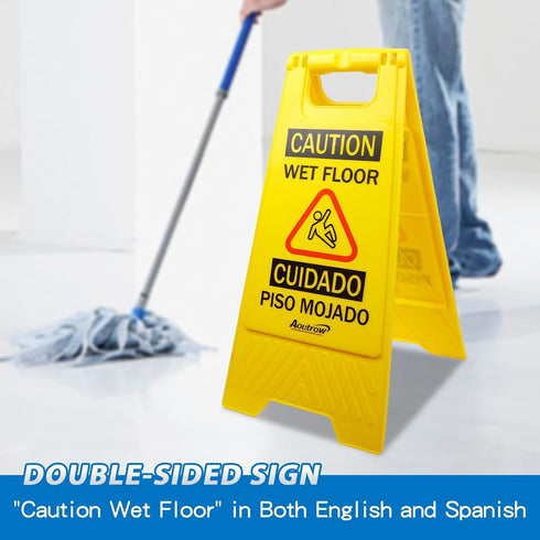 Caution Wet Floor Sign, 2-Sided Foldable Safety Sign (L:17.12in W:8.38in H:0.94in) Bilingual Yellow (2 Pack)