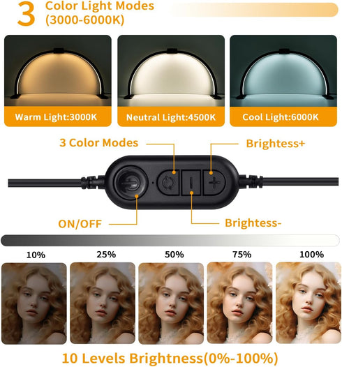 Ayshone Desk,29In Holder,3000-6000K Half Moon Light for Nail Half Moon Lamp with Phone Nail Lamp Perfect LED Machine