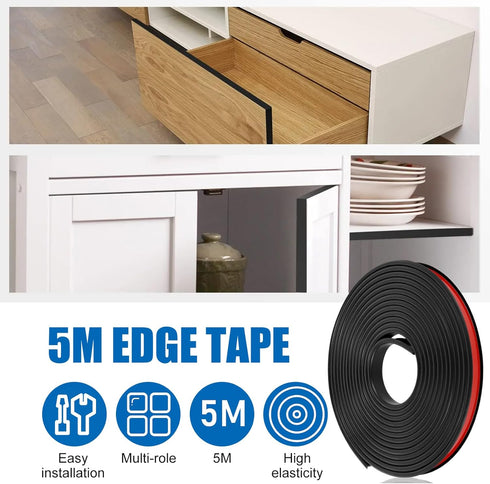 U-Shape Edge Banding, 16.4ft Self Adhesive Black Veneer Edging Trim for Countertop, Table, Cabinet Repair Furniture