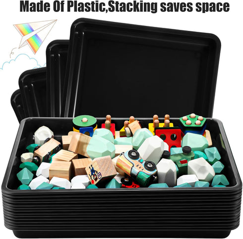 Maitys 15 Pcs Flat Plastic Trays, 16.1 x 11.8'' Stackable Classroom Bins for Office Home Organizer Supplies