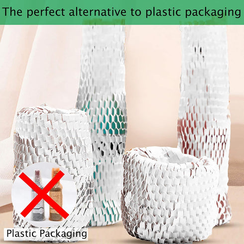 White Honeycomb Wrapping Paper Wrap 15"x131' Sustainable Alternative to Bubble Wrap for Moving/Transporting/Packaging Rolls with 20 Fragile Stickers Biodegradable and Fully Recyclable…
