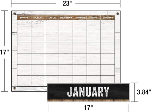 Schoolgirl Style Industrial Chic 95-Piece Calendar Bulletin Board Set, Rustic Farmhouse Monthly Calendar